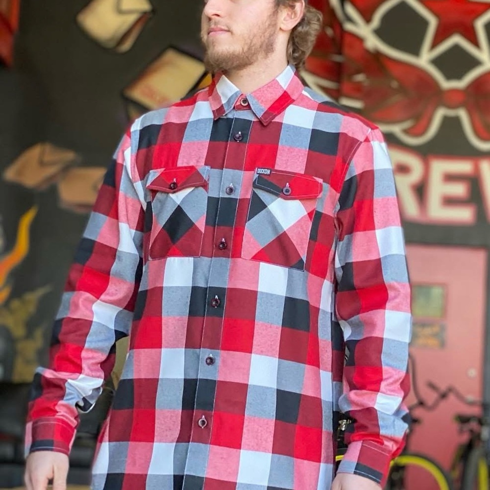 NWT- Dixxon The Hammer Red Black Gray Plaid Flannel Shirt